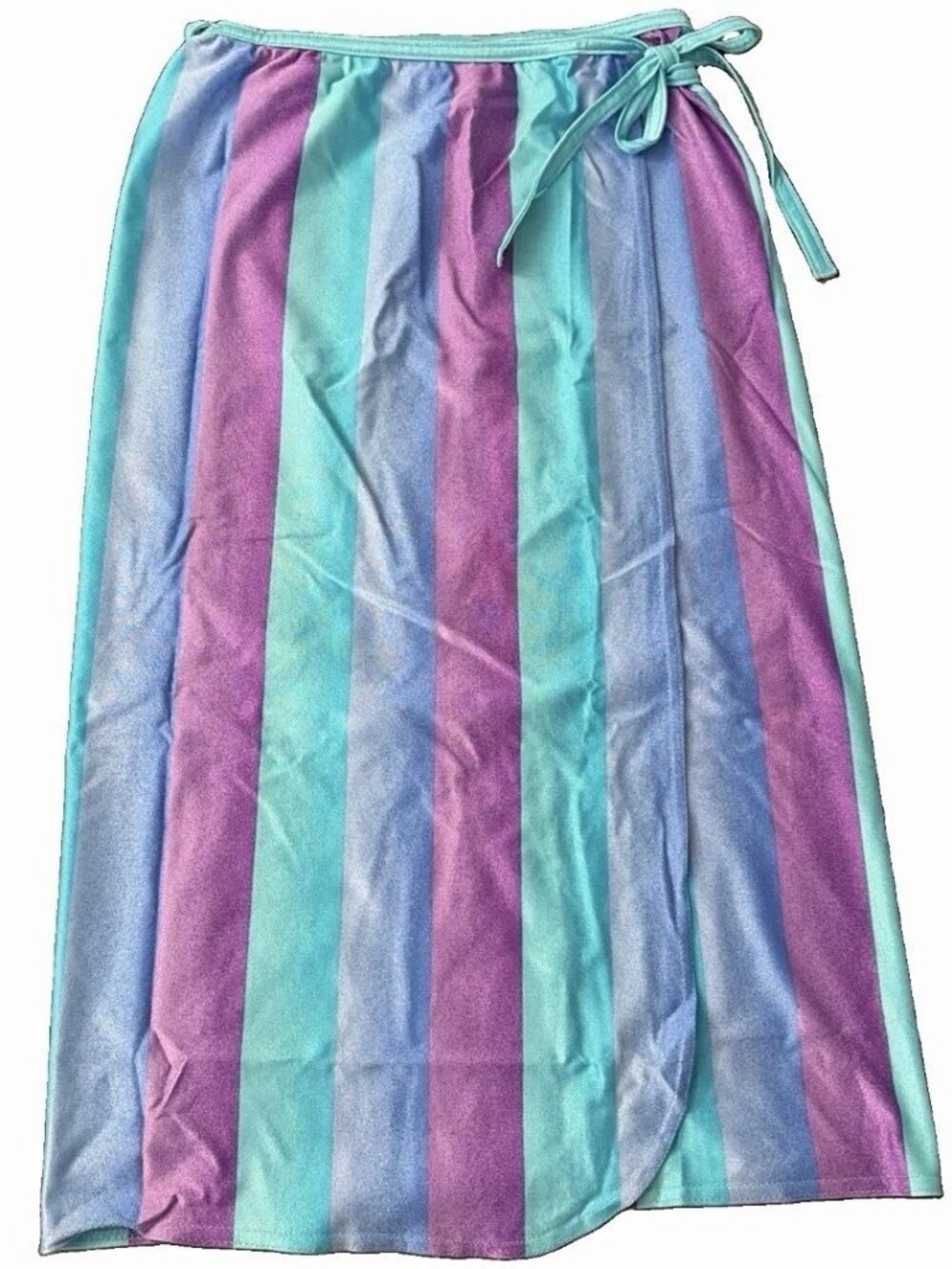 Vintage 70s 80s Jantzen Wrap Skirt Size L Pastel Striped Swimsuit Beach Cover Up